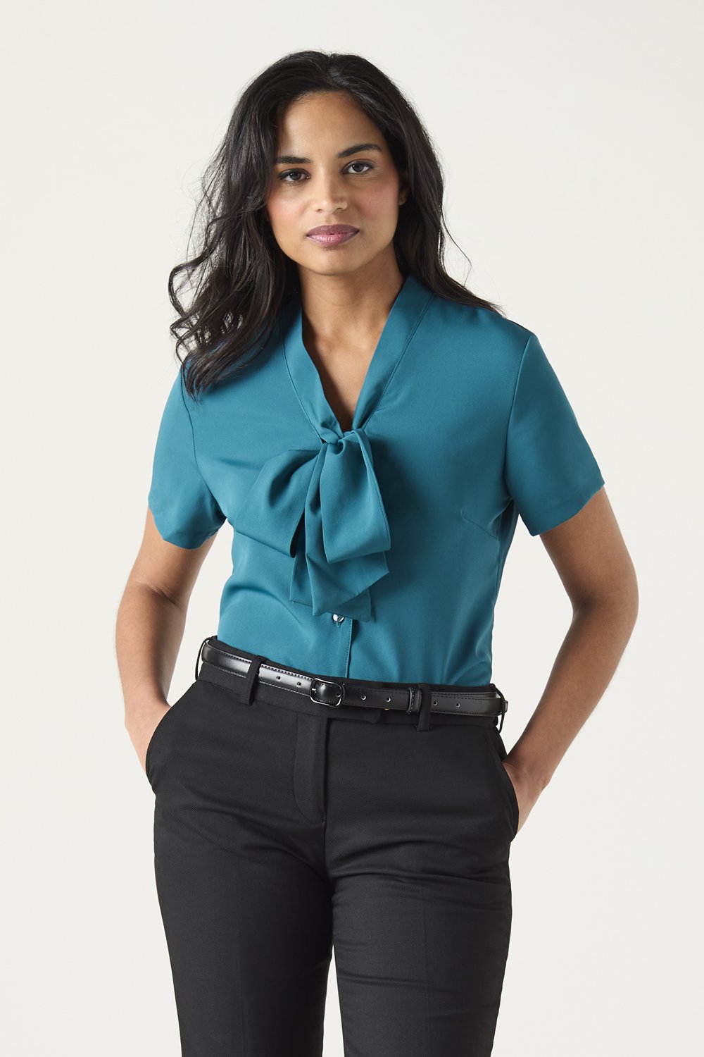 Simon Jersey Classic Women's Low Tie Neck Blouse, Crepe De Chine Blouse ...